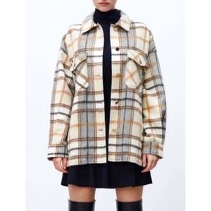 Zara Neautral Plaid‎ Shacket